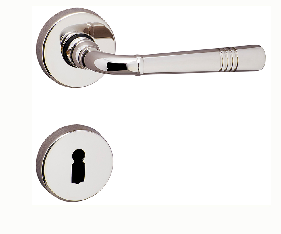 Jugendstil Türklinke auf Rosetten Messing Nickel glänzend